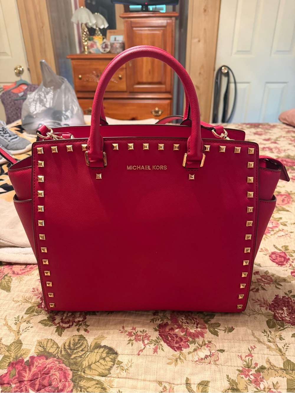 Michael Kors -Red Studded Leather Satchel (NEW)
